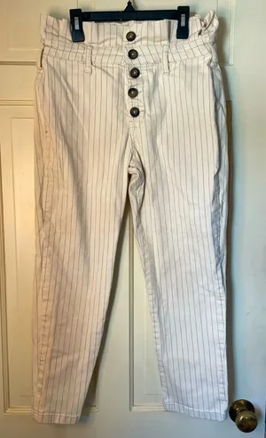 Free People Montella Cream & Brown Pinstripe High Rise Paperbag Jeans 12 thumbnail 1