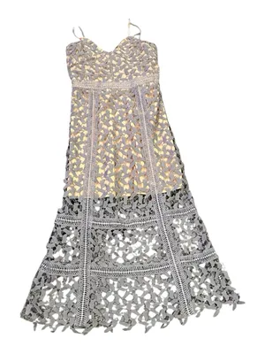HD Elliatt Anthropologie LILAC Lace LONG vneck strappy Dress L thumbnail 4