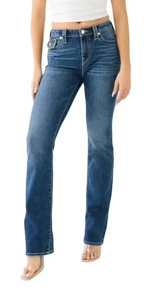 True Religion Billie Mid Rise Flap Straight Jeans Womens 24 Blue Y2K Indie Retro thumbnail 1