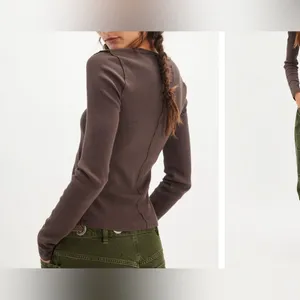 NWT Free People We The Free Neria Long Sleeve Top - double espresso brown - M thumbnail 4