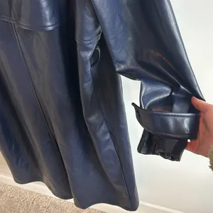 Faux Leather Navy Trench Coat thumbnail 11