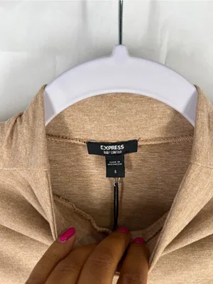 Express Body Contour Cozy Mock Neck Cutout Bodysuit Tan Size S NWT thumbnail 5