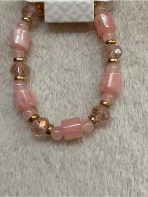 Pink Beaded Bracelet with Gold Accents thumbnail 2