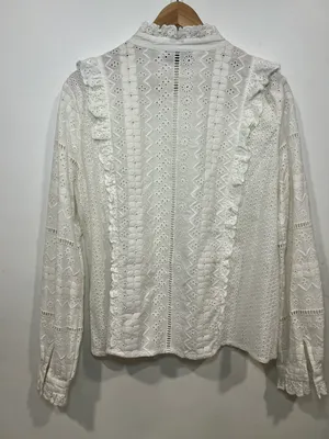 ZARA Cottage Core Eyelet Embroidered Button Down Top  thumbnail 3