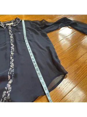 Abercrombie Fitch Women BLUE Chiffon Roll Tab Button Up Shirt Sheer Blouse Top M thumbnail 10