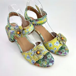L'Artiste Spring Step Voguesh Floral Leather Block Heel Sandals 39 US 8.5 Boho thumbnail 1