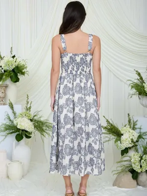 Blu Pepper NEW Navy Blue Floral Jacquard Midi Dress Square Neck Sleeveless size Small thumbnail 3