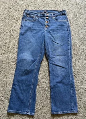 J. Crew Mid Rise Flare Crop Jeans Womens Size 29 Button Fly Cotton Stretch Denim thumbnail 1