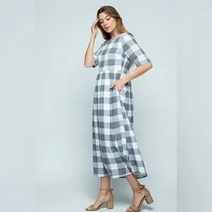Roolee Gray Buffalo Check plaid gingham Maddie midi maxi dress L thumbnail 5