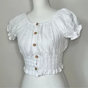 🔥 3/$30 Eyelet Lace Top White Size M thumbnail 1