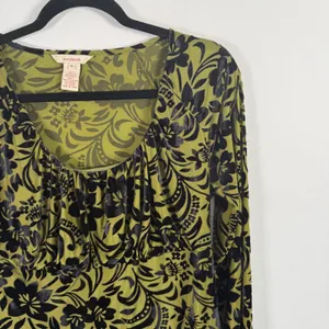 Sundance Green Black Floral Burnout Velvet Blouse Boho Whimsigoth Womens Medium thumbnail 3