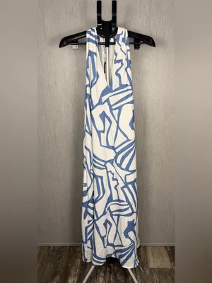 Banana Republic Blue and White Printed Halter Midi Dress thumbnail 2