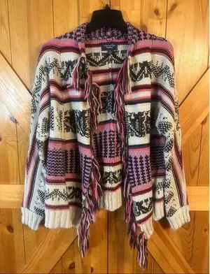 American Eagle Outfitters Open Front Cardigan Pink White Size Medium (5812) thumbnail 1