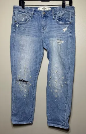 Abercrombie‎ & Fitch Distressed Rhinestone Jeans Women 4/27 Y2K Denim thumbnail 1