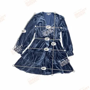 Baltic Born Navy Blue Velvet Faux Wrap Tiered Mini Dress Long Sleeve Size M thumbnail 9