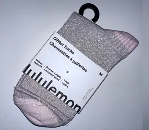 Lululemon Glitter Socks Quarter Length Blissful Pink with Silver Medium thumbnail 7