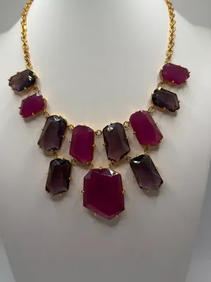Kate Spade Set‎ In Stone Double Bib Statement Necklace Gold Purple Chunky 16” thumbnail 1
