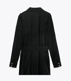 Black Button Down Velvet Mini Dress thumbnail 3