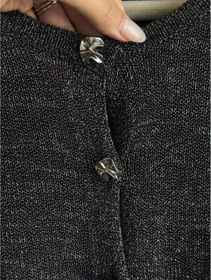 Zara Black Silver Metallic Knit Cardigan Statement Buttons Size L thumbnail 3