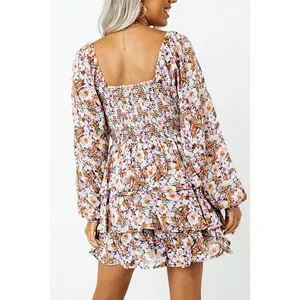 Entro Floral Smocked Tiered Mini Dress Romper Medium Cottage Boho Festival Flowy thumbnail 8