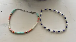 Set‎ of 2 Beaded anklets Colorful Disc Beads Pearl Navy Seed Beads thumbnail 1