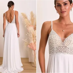LULU's Stunning Rhinestone Sexy Romantic Sexy Flowy Elegant Wedding Gown thumbnail 5