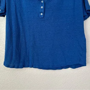 Chico’s 100% Linen Blue Stretch Henley Short Sleeves Tee, Sz Large thumbnail 4