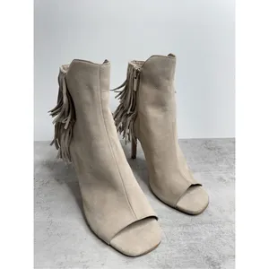 Vince Camuto Booties Size 5 Tan Suede Fringe Stiletto Heels Peep Toe‎ thumbnail 2