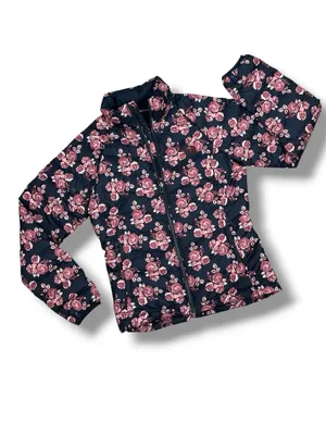 The North Face Flare Jacket Women Small Blue Pink Floral Down Puffer Coat Zip Up thumbnail 12
