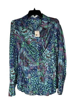 NWT Free People Paisley Animal Print Long Sleeve Button Down Large thumbnail 1