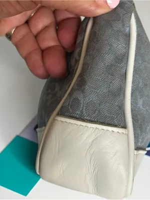 Coach Gray-Blue Signature Jacquard Shoulder Bag with White Trim thumbnail 10