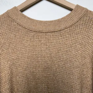 Aerie Women‎ Cozy Up Waffle Sweater Medium Tan Oversized Crewneck thumbnail 4