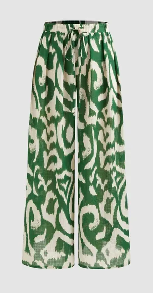 Cider Green Abstract Ikat Print Wide Leg Drawstring Pants‎ Womens Medium thumbnail 1