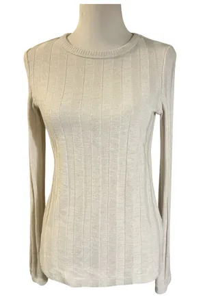 H&M Women's Light Beige Ribbed Long Sleeve Knit Top Sweater - Size Medium (18" x 25") thumbnail 1