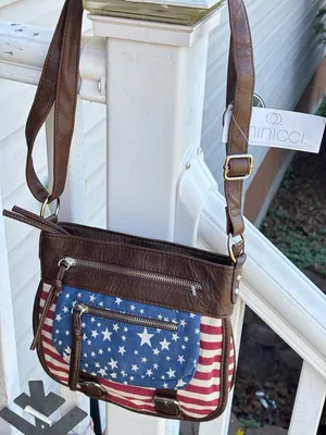Minicci Americana Stars & Stripes Canvas Crossbody Bag - Brown & Red/White/Blue thumbnail 4
