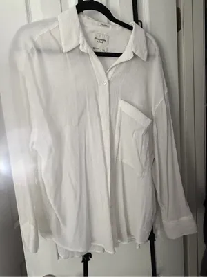 Abercrombie crinkle long sleeve white button up sz large thumbnail 4