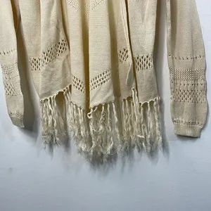 Wild Pearl Open Cardigan with fringe boho cotton crochet design Large cream thumbnail 7