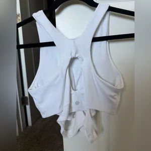 Athleta Conscious Cut Out Crop Top Crossover Sports Bra D-DD Cups in White thumbnail 4