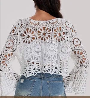 Women’s Crochet Tie Front Cardigan in White OS NWT $68R thumbnail 2