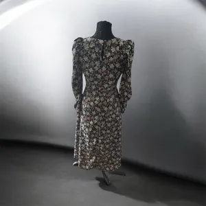 Astr Black Floral Midi Dress with Puff Sleeves size S thumbnail 3