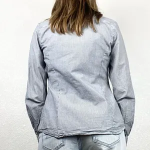 Tommy Hilfiger Grey & White Pinstriped Long Sleeve Button Up Shirt thumbnail 2