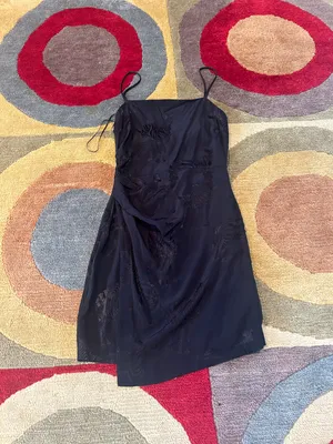 ZARA NWOT Women Black Satin Zebra Print Strappy Mini Dress Spaghetti Straps XS thumbnail 1