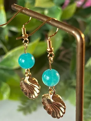 Handmade Amazonite shell earrings with faux pearl detail thumbnail 4