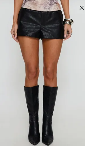 Princess Polly Black Faux Leather High Waisted Shorts Size US 0 Vegan Leather thumbnail 1