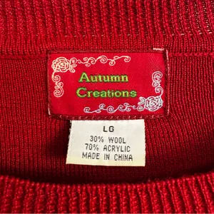 Vintage Y2k Grannycore red wool knit sweater Autumn Creations Large thumbnail 3