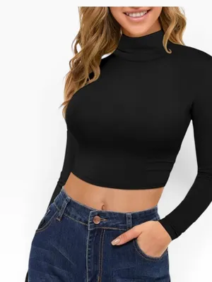 MSBASIC Amazon Women’s Black Long Sleeve Turtleneck Crop Top Worn Once thumbnail 2