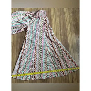 Silk Blend Wide-Leg Pants Pink Earth Tone Geometric Print Bohemian Resort Wear thumbnail 4