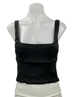 Aritzia Wilfred Shine Women's Black Sleeveless Satin Cropped Tank Bustier Top S thumbnail 1