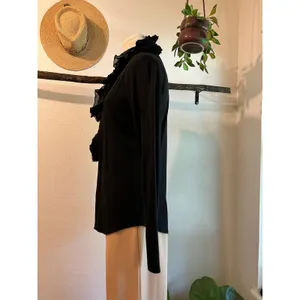 Blue Label 80s Ralph Lauren Black Ruffled Long Sleeve Cotton Blouse Size Medium thumbnail 5