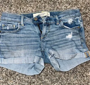 Abercrombie & Fitch Light Wash Distressed Denim Shorts thumbnail 1